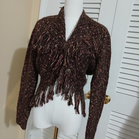 Per Una L Made in Italy Mohair/Wool plus blend Brown Speckled Cardigan Fringed - Picture 1 of 16